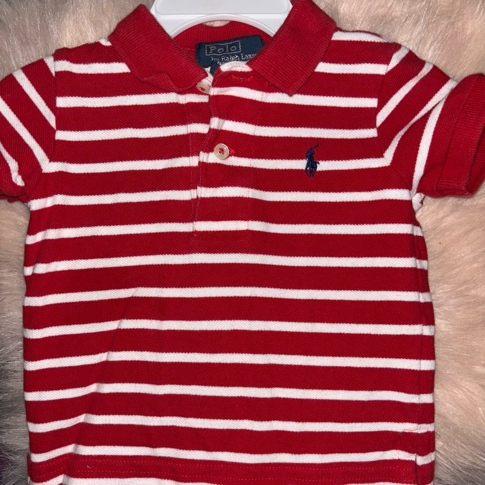 Ralph Lauren Red and White Striped Kids Polo Shirt